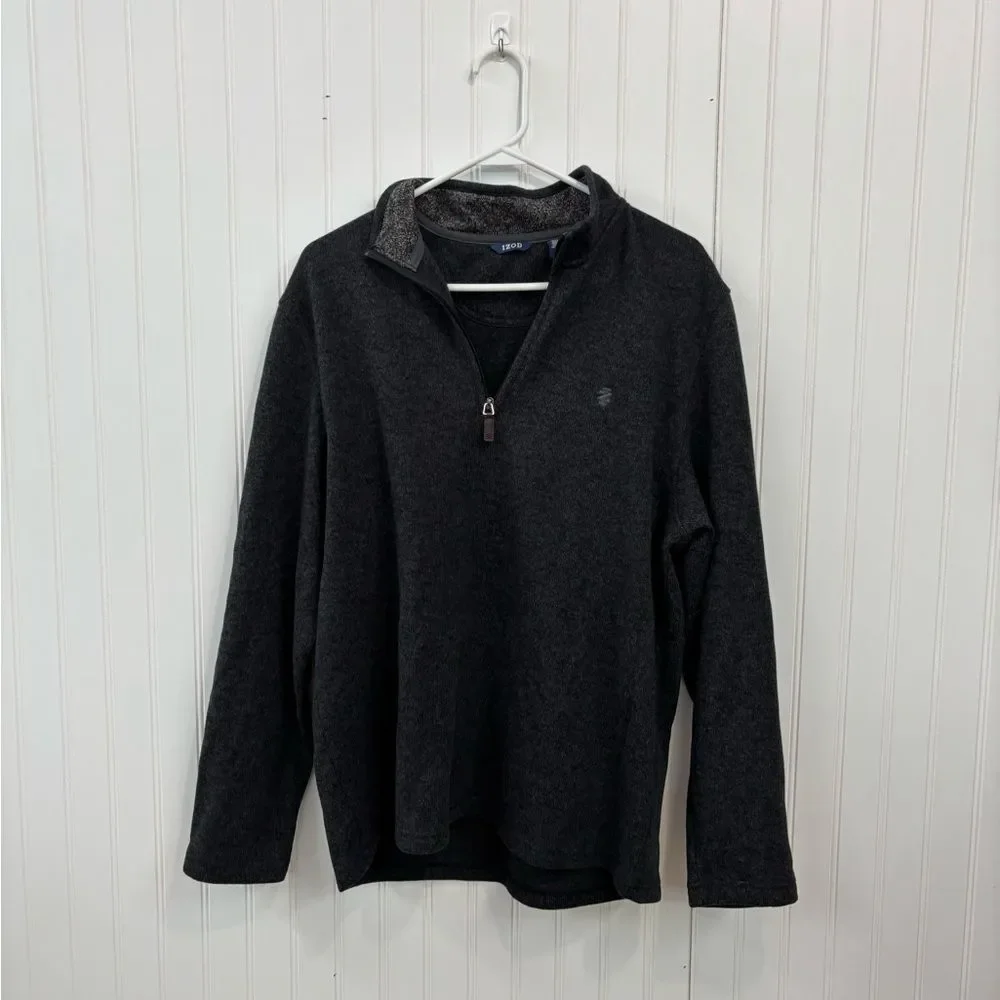Izod Men's Charcoal quarter Zip fleece pullover Sweater size large